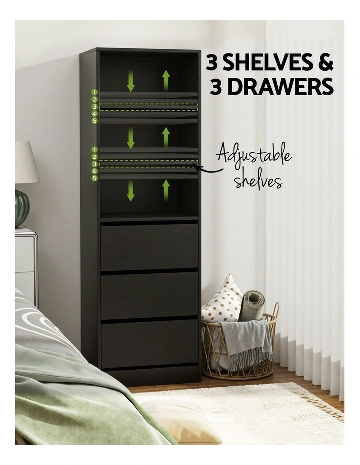 Drawers Tallboy Cabinet Chest of 3 in Black image 5