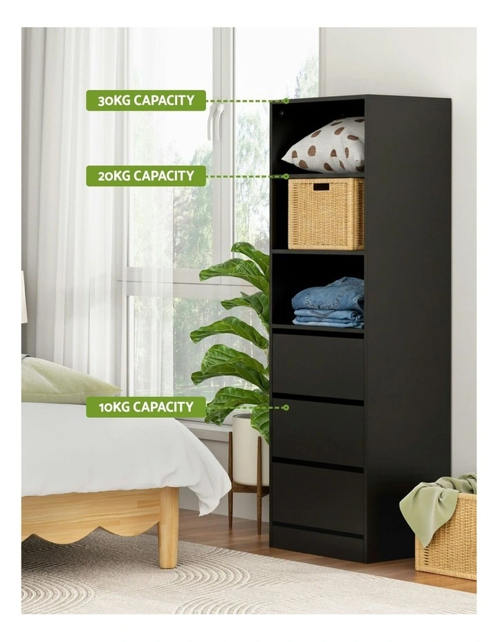 Drawers Tallboy Cabinet Chest of 3 in Black image 6