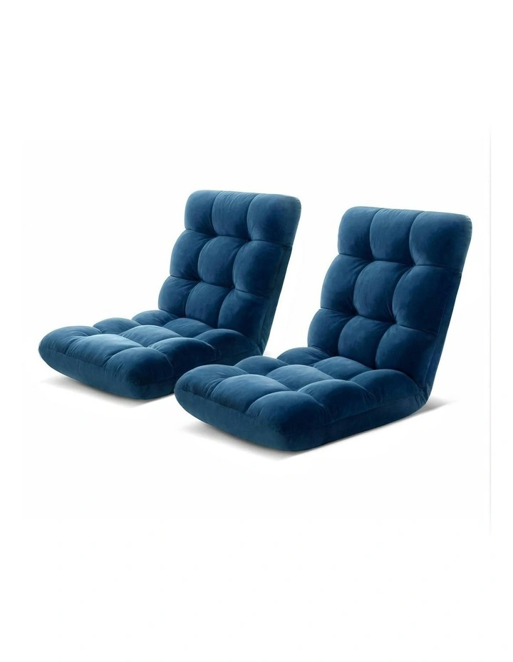 Flannel Fabric Floor Lounge Sofa Bed 2 Piece in Navy image 1