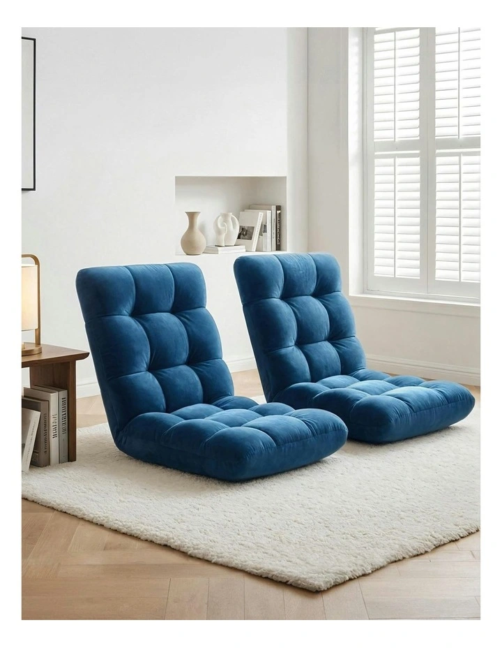 Flannel Fabric Floor Lounge Sofa Bed 2 Piece in Navy image 3