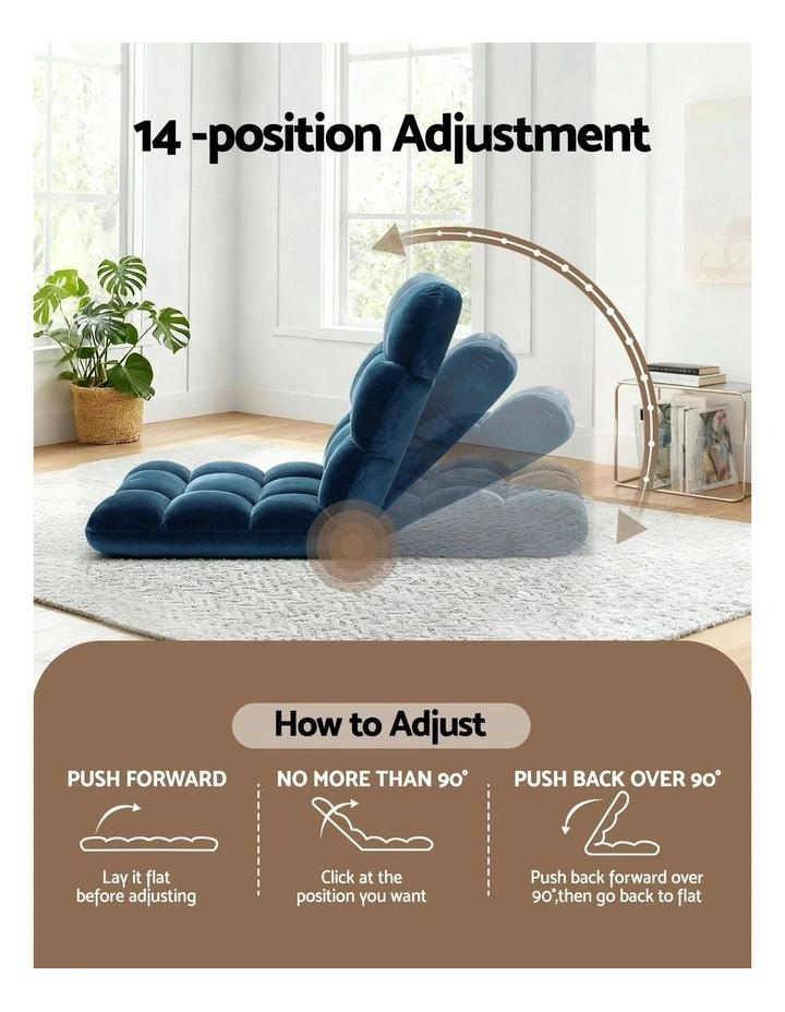 Flannel Fabric Floor Lounge Sofa Bed 2 Piece in Navy image 5