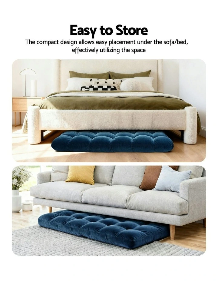 Flannel Fabric Floor Lounge Sofa Bed 2 Piece in Navy image 6