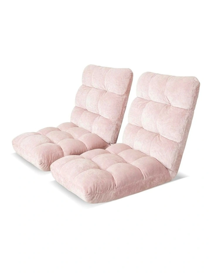 Flannel Fabric Floor Lounge Sofa Bed 2 Piece in Pink image 1