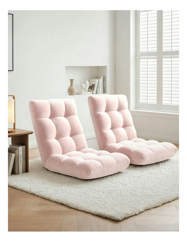 Flannel Fabric Floor Lounge Sofa Bed 2 Piece in Pink image 3