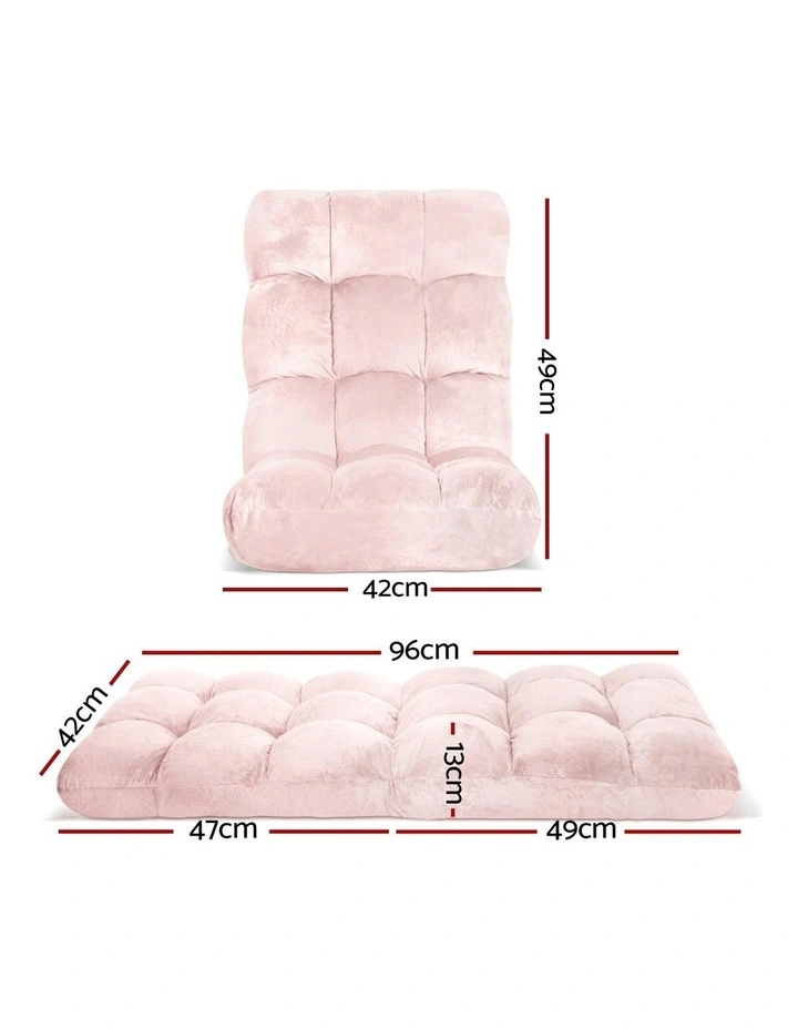 Flannel Fabric Floor Lounge Sofa Bed 2 Piece in Pink image 4