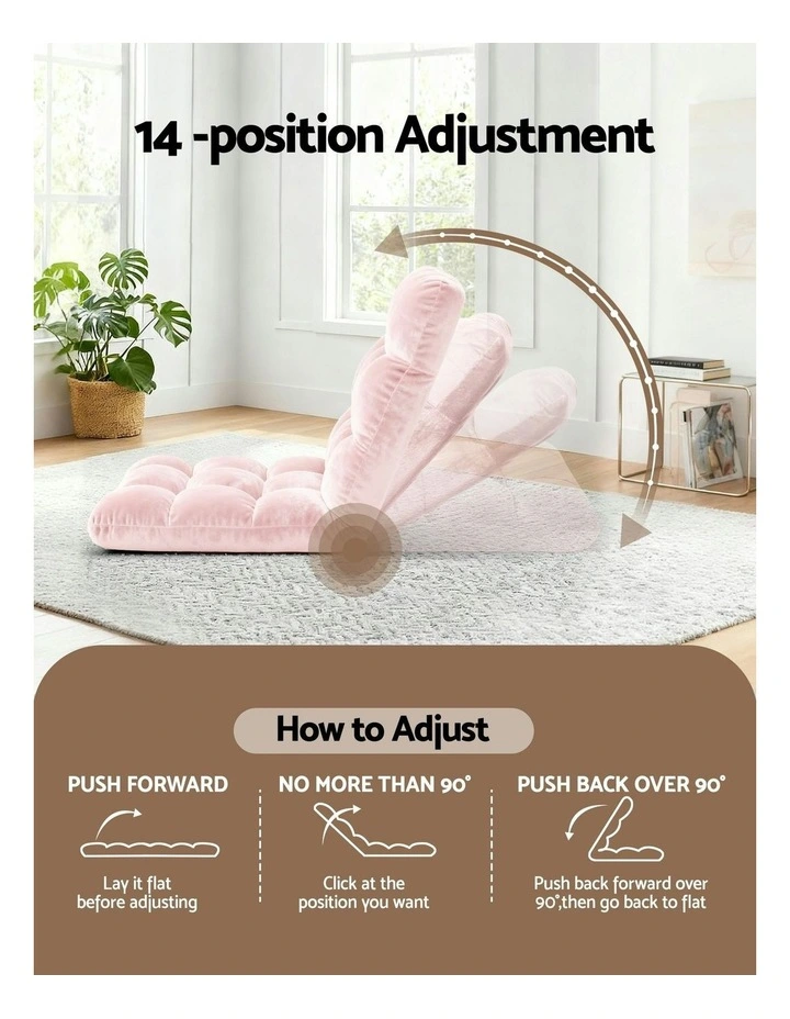 Flannel Fabric Floor Lounge Sofa Bed 2 Piece in Pink image 5