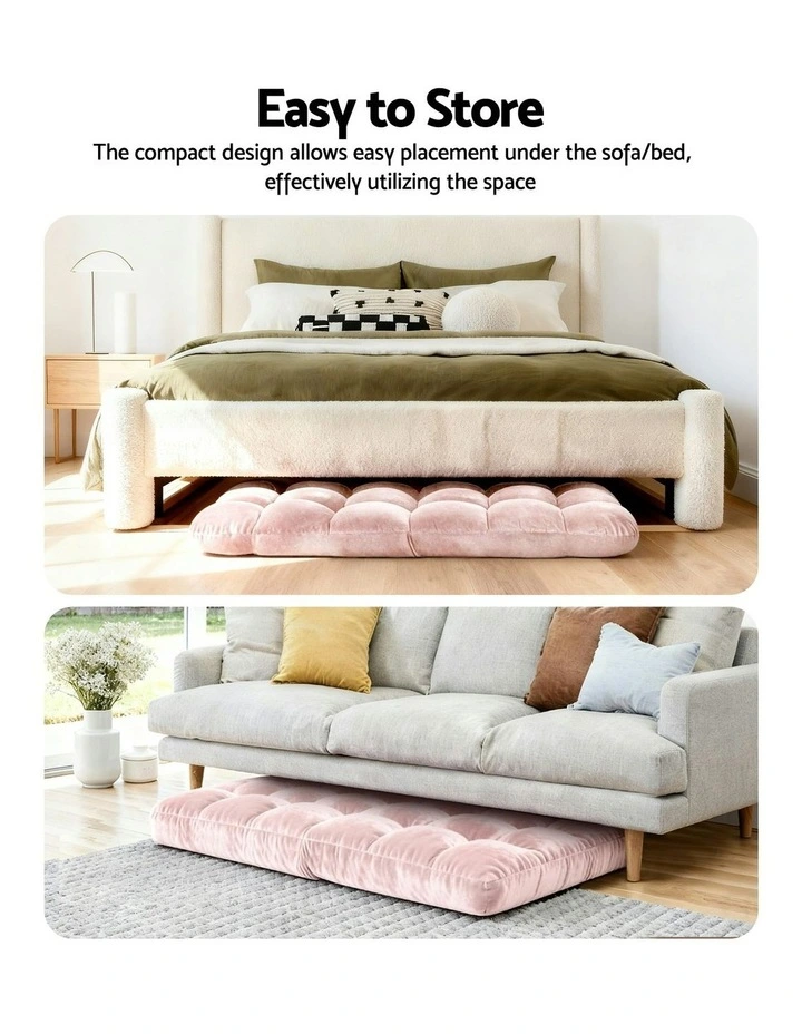 Flannel Fabric Floor Lounge Sofa Bed 2 Piece in Pink image 6