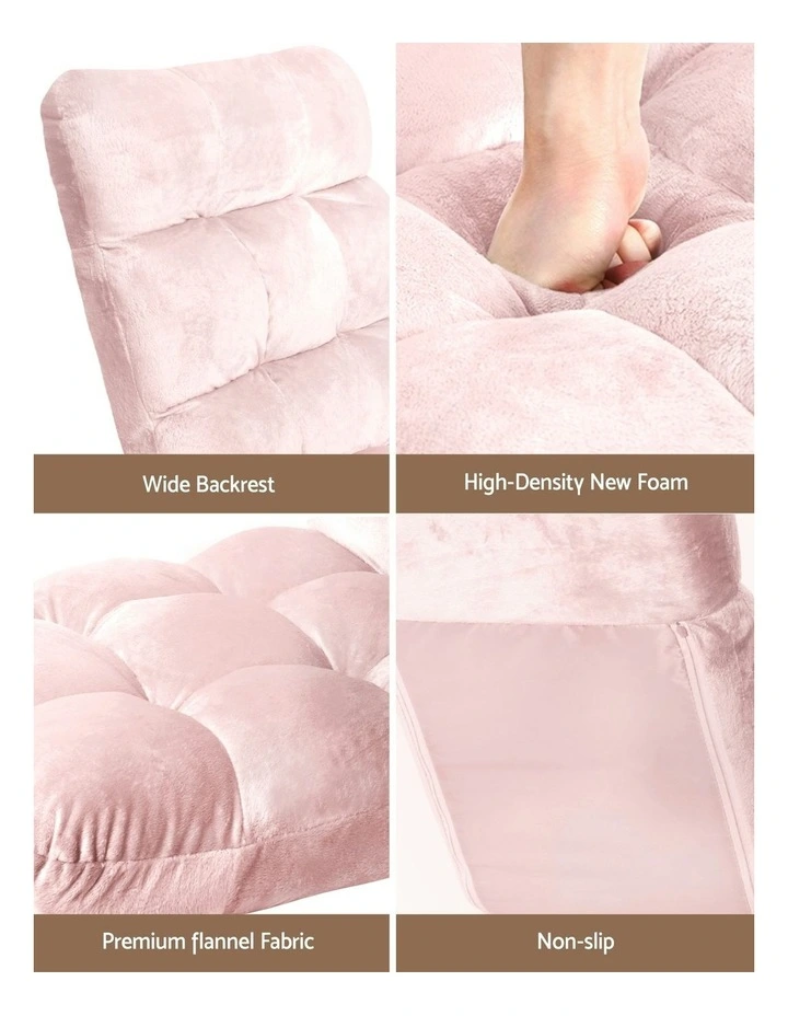 Flannel Fabric Floor Lounge Sofa Bed 2 Piece in Pink image 7