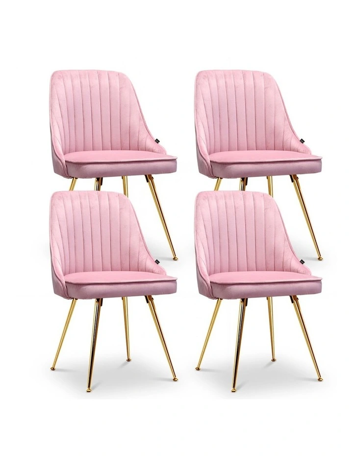 Velvet Channel Tufted Dining Chairs Set of 4 in Pink image 1