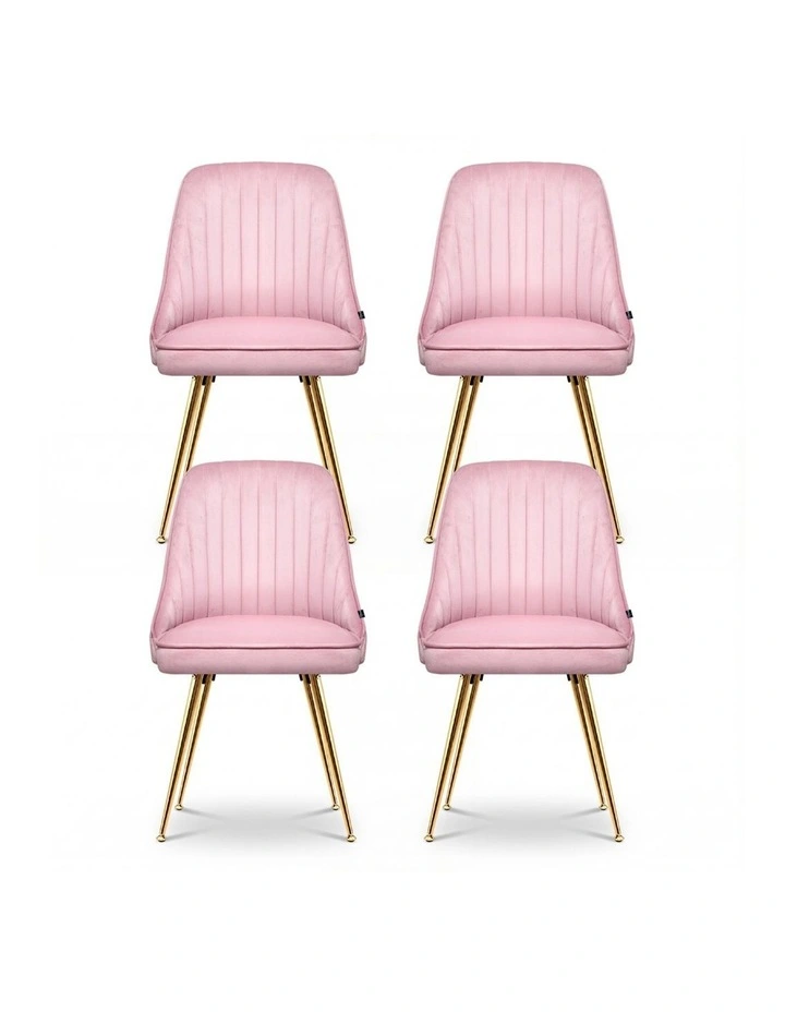 Velvet Channel Tufted Dining Chairs Set of 4 in Pink image 2