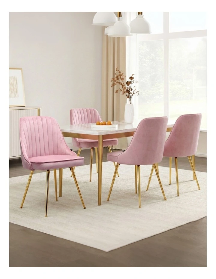 Velvet Channel Tufted Dining Chairs Set of 4 in Pink image 3