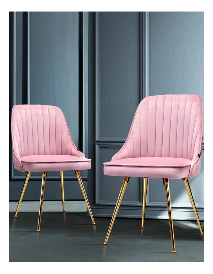Velvet Channel Tufted Dining Chairs Set of 4 in Pink image 5