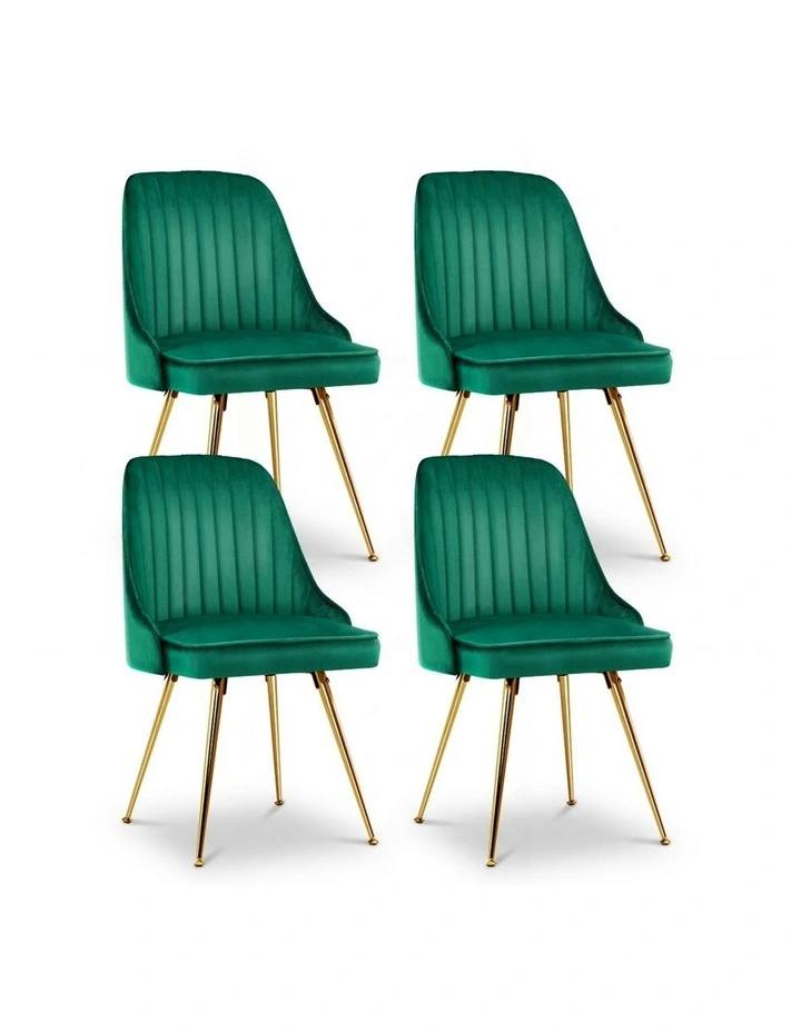 Velvet Channel Tufted Dining Chairs Set of 4 in Green image 1