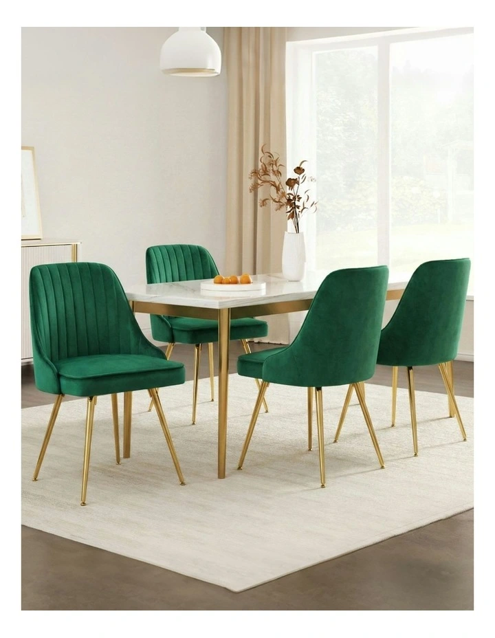 Velvet Channel Tufted Dining Chairs Set of 4 in Green image 3