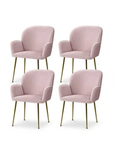 Velvet Armchair Dining Chairs Set of 4 in Pink