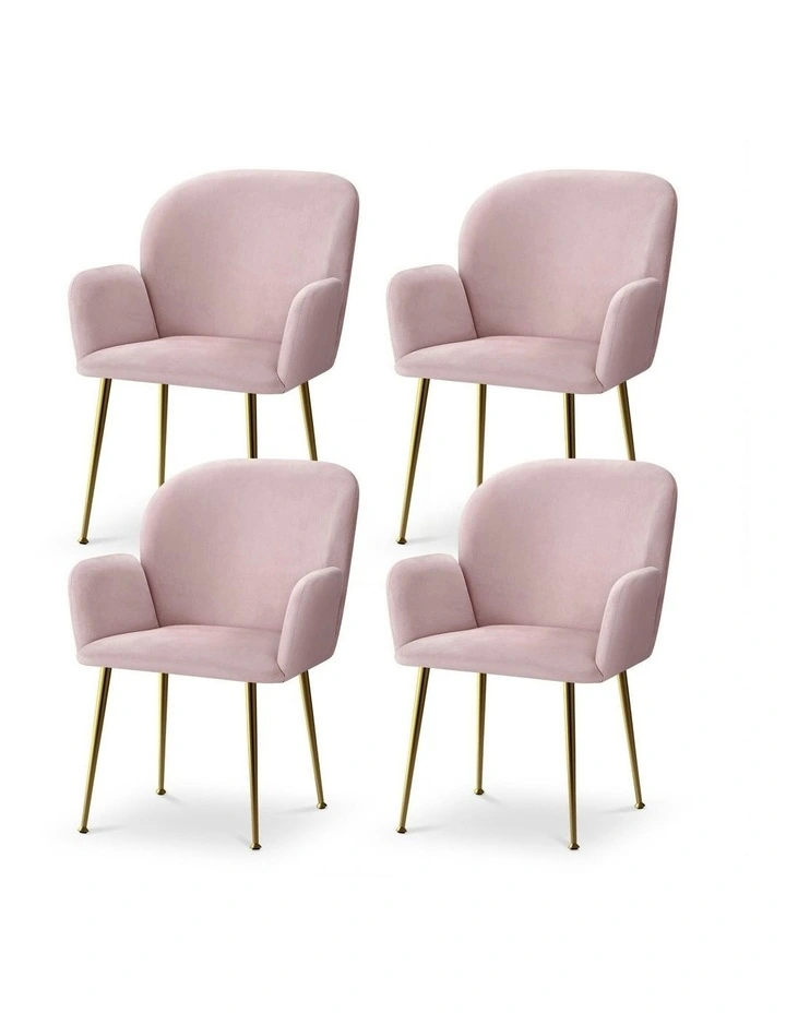 Velvet Armchair Dining Chairs Set of 4 in Pink image 1