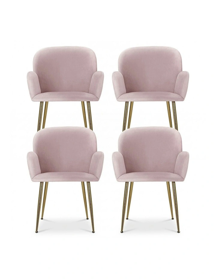 Velvet Armchair Dining Chairs Set of 4 in Pink image 2