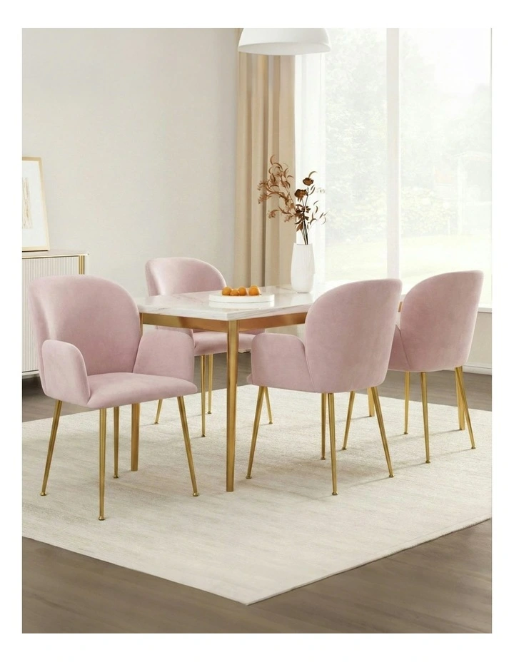 Velvet Armchair Dining Chairs Set of 4 in Pink image 3