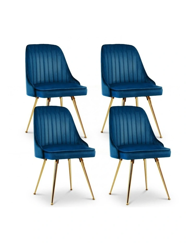 Velvet Channel Tufted Dining Chairs Set of 4 in Blue image 1