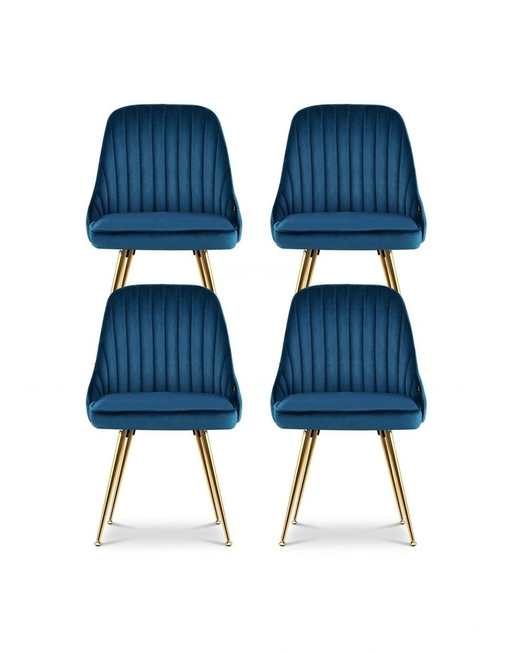 Velvet Channel Tufted Dining Chairs Set of 4 in Blue image 2
