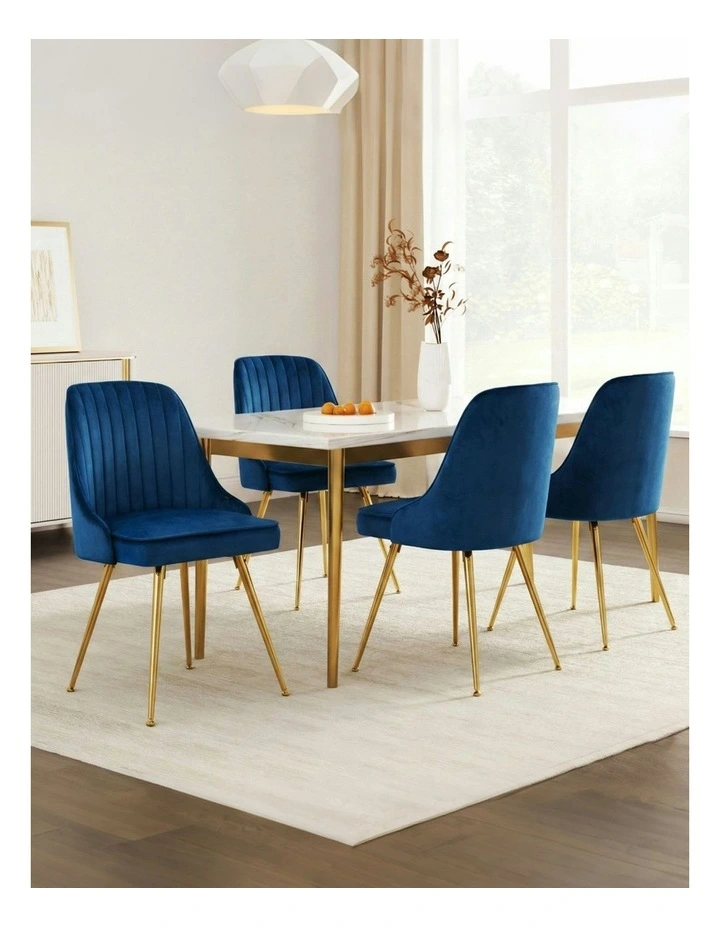 Velvet Channel Tufted Dining Chairs Set of 4 in Blue image 3
