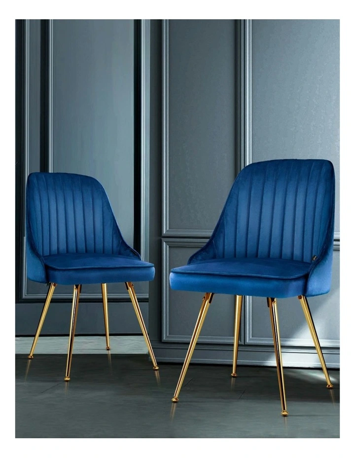 Velvet Channel Tufted Dining Chairs Set of 4 in Blue image 5