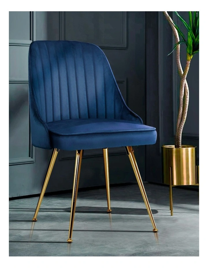 Velvet Channel Tufted Dining Chairs Set of 4 in Blue image 6