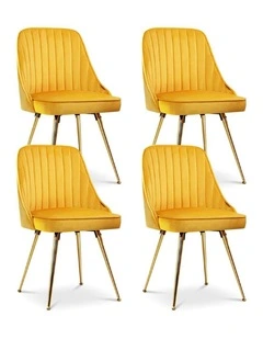 Velvet Channel Tufted Dining Chairs Set of 4 in Yellow