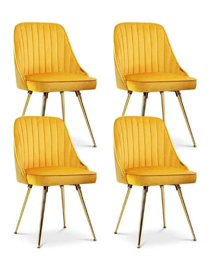 Velvet Channel Tufted Dining Chairs Set of 4 in Yellow image 1