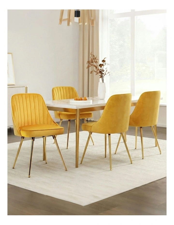 Velvet Channel Tufted Dining Chairs Set of 4 in Yellow image 3