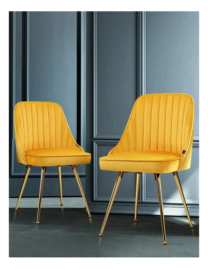 Velvet Channel Tufted Dining Chairs Set of 4 in Yellow image 5