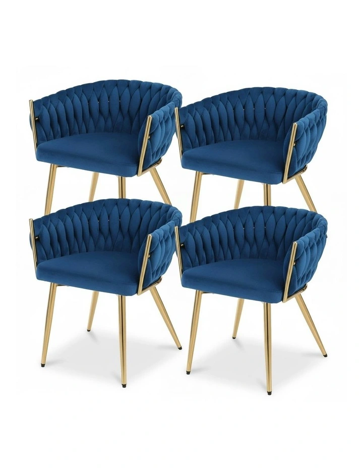 Velvet Weaving Armchair Dining Chairs 1 Set of 4 in Blue image 1