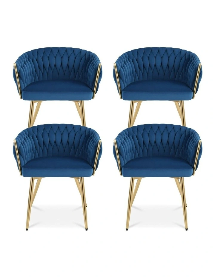 Velvet Weaving Armchair Dining Chairs 1 Set of 4 in Blue image 2