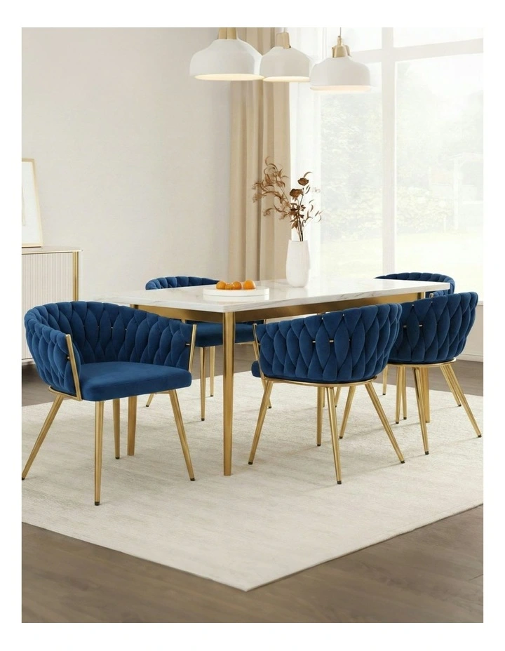 Velvet Weaving Armchair Dining Chairs 1 Set of 4 in Blue image 3