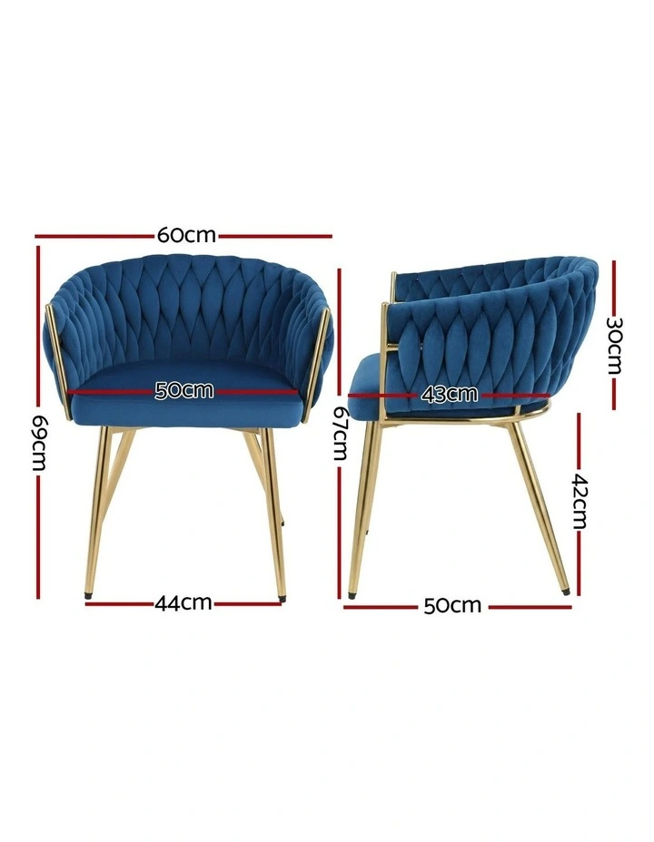 Velvet Weaving Armchair Dining Chairs 1 Set of 4 in Blue image 4