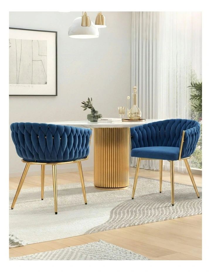 Velvet Weaving Armchair Dining Chairs 1 Set of 4 in Blue image 5