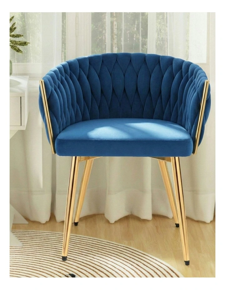Velvet Weaving Armchair Dining Chairs 1 Set of 4 in Blue image 6