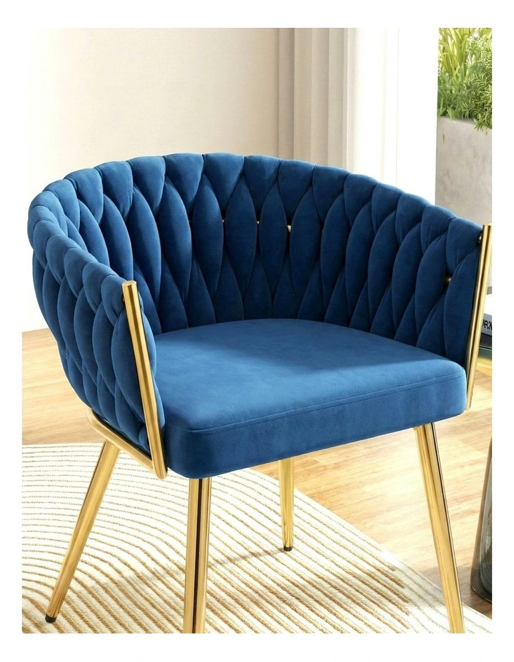 Velvet Weaving Armchair Dining Chairs 1 Set of 4 in Blue image 7
