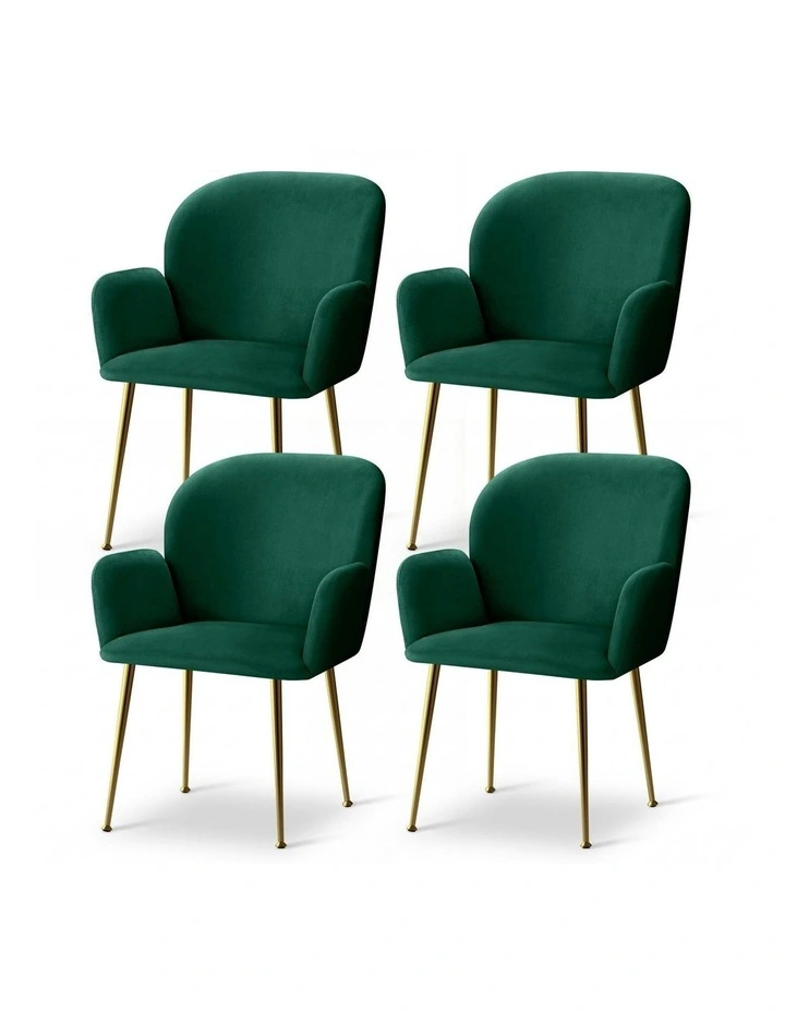 Velvet Armchair Dining Chairs Set of 4 in Green image 1