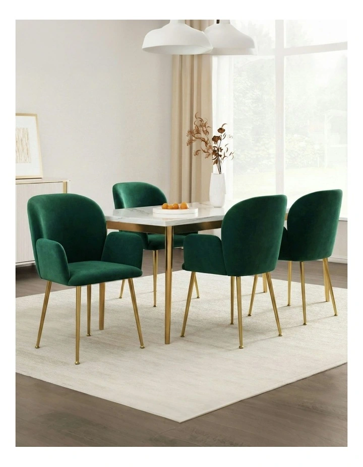 Velvet Armchair Dining Chairs Set of 4 in Green image 3