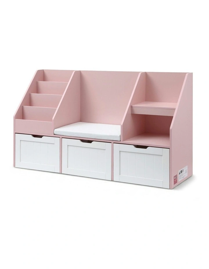 Bookshelf Storage Organiser Toy Box Drawer Bench Seat Cabinet in Pink image 1