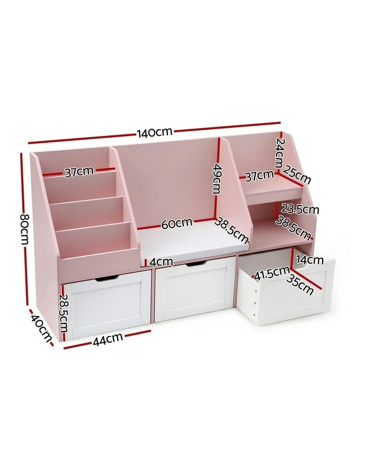 Bookshelf Storage Organiser Toy Box Drawer Bench Seat Cabinet in Pink image 4