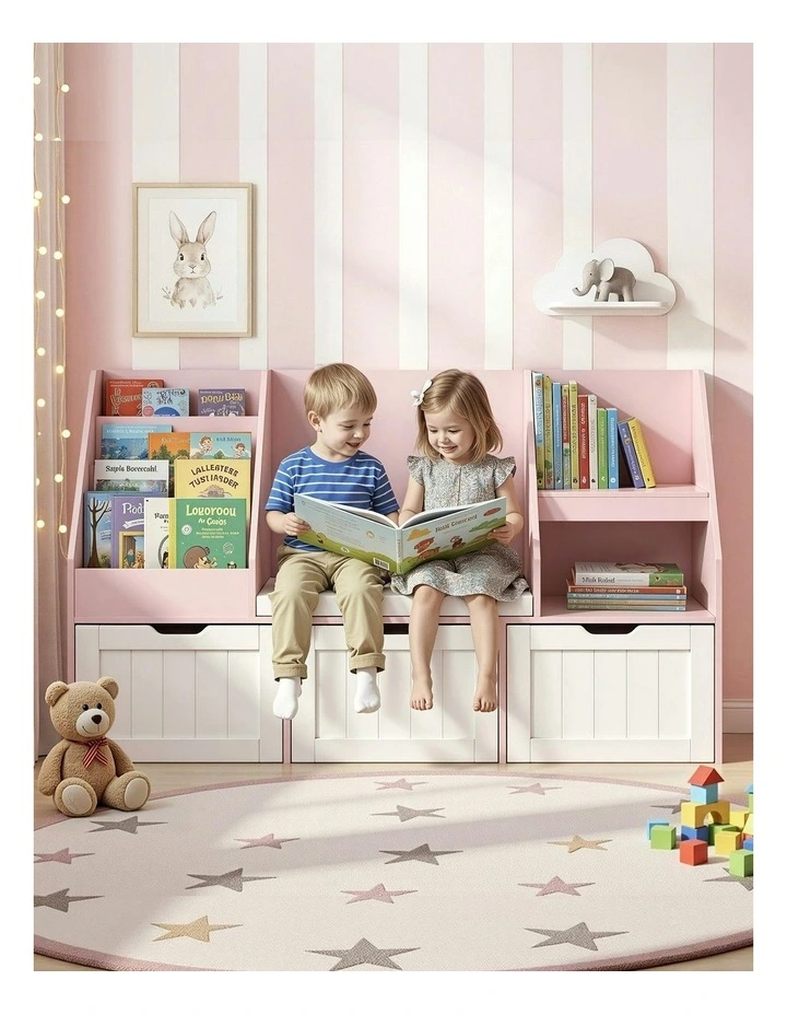Bookshelf Storage Organiser Toy Box Drawer Bench Seat Cabinet in Pink image 5