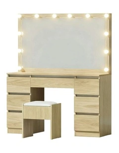 Dressing Table Vanity Desk Set Stool Led Bulbs 12 in Wood