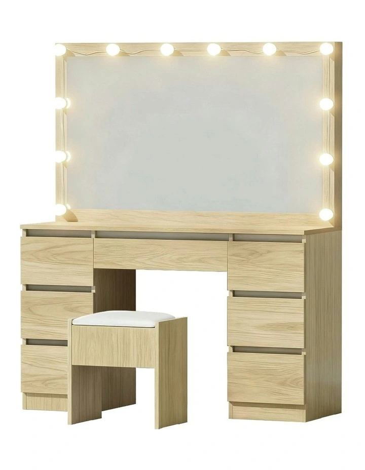 Dressing Table Vanity Desk Set Stool Led Bulbs 12 in Wood image 1