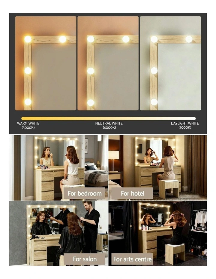 Dressing Table Vanity Desk Set Stool Led Bulbs 12 in Wood image 5