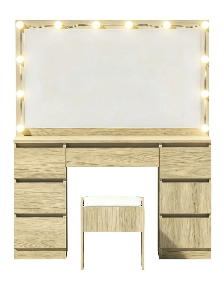Dressing Table Vanity Desk Set Stool Led Bulbs 12 in Wood image 6