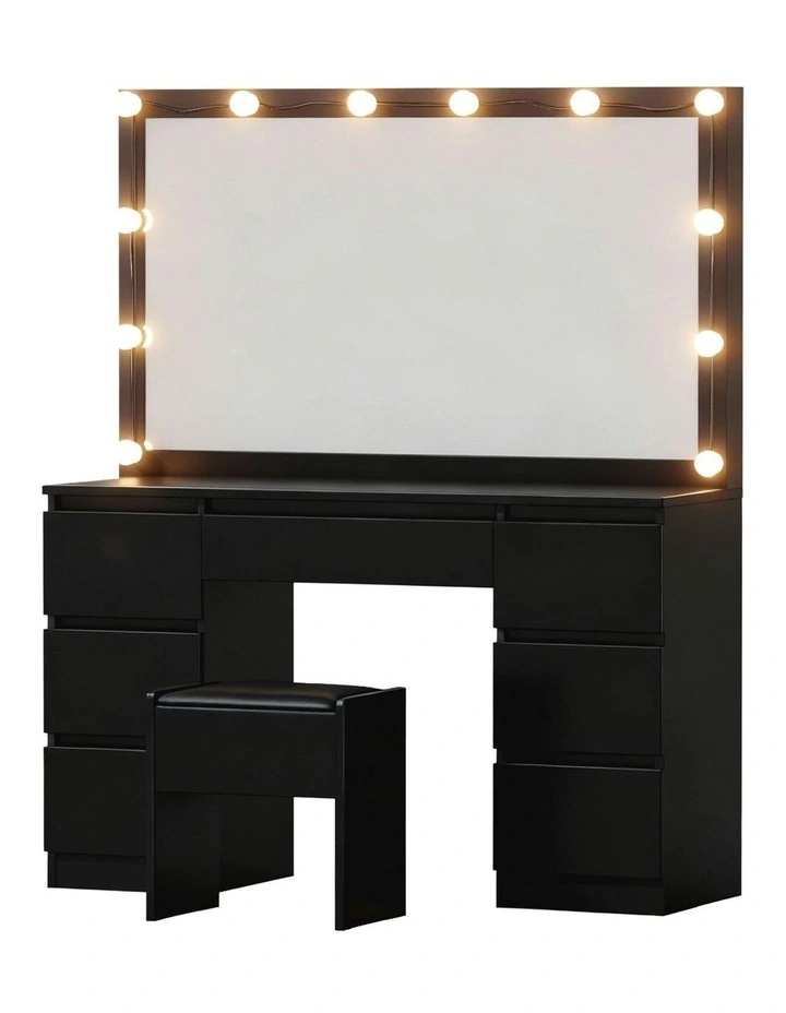 Dressing Table Vanity Desk Set Stool Led Bulbs 12 in Black image 1