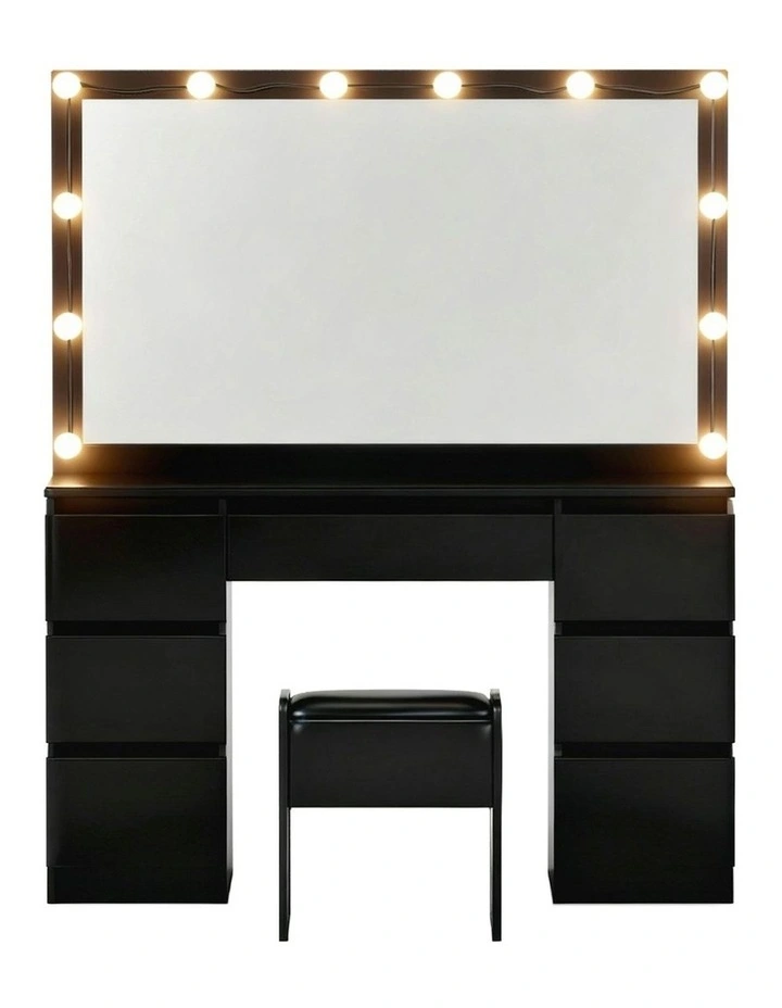 Dressing Table Vanity Desk Set Stool Led Bulbs 12 in Black image 7