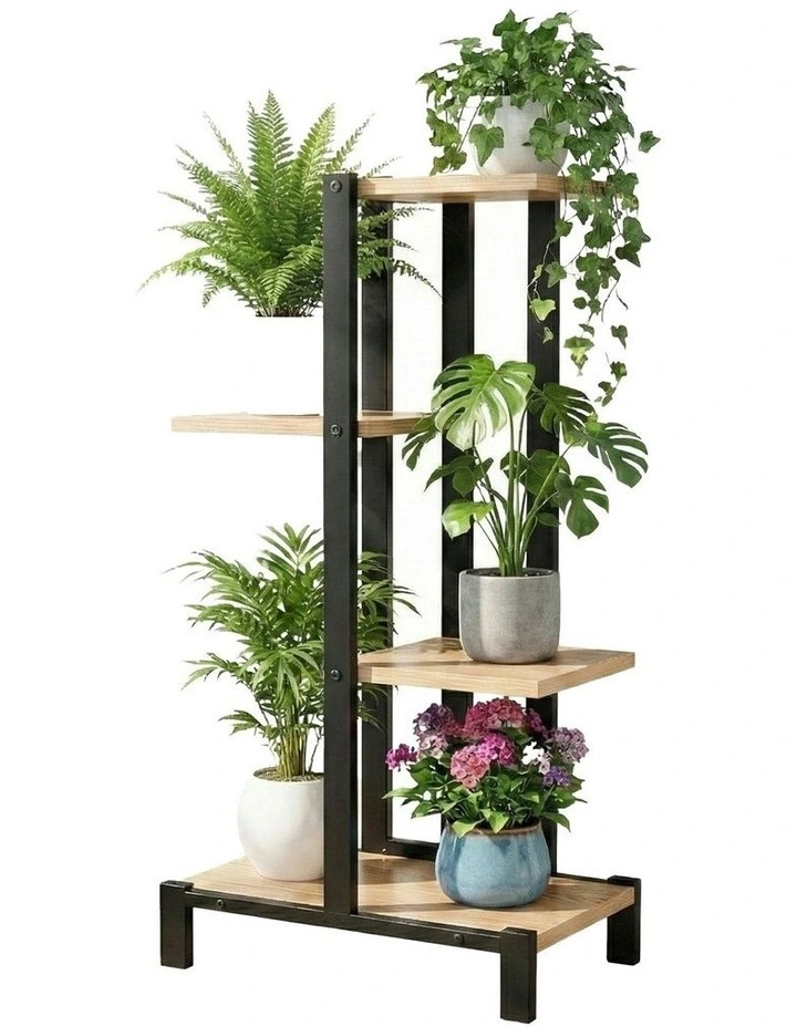 Metal Flower Pots Shelf Plant Stand 4 Tiers in Black image 1